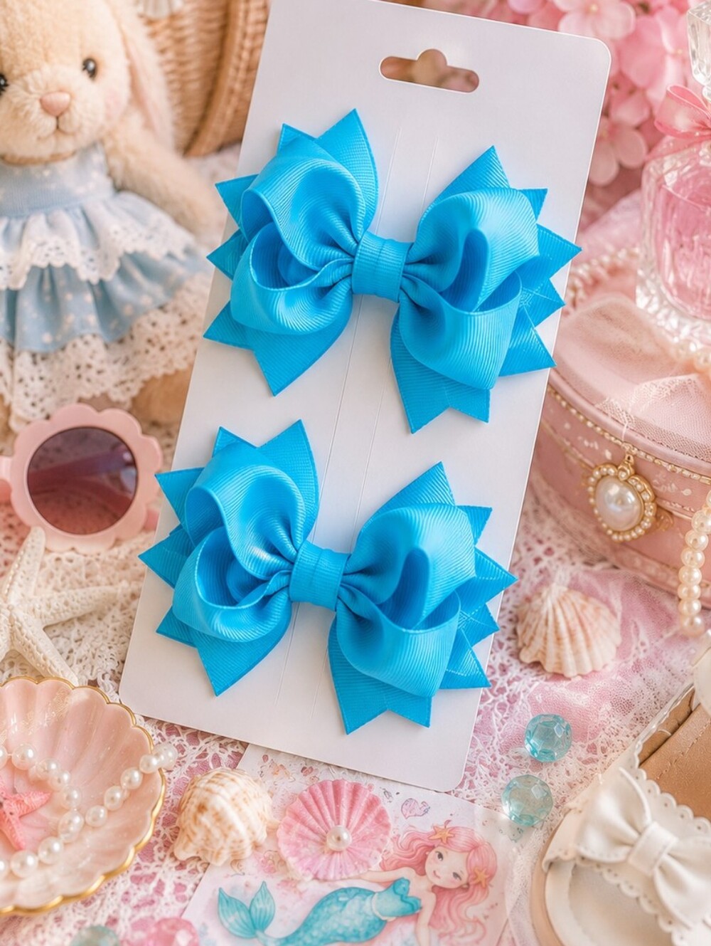 Shimmy Shimmy Island Blue Boutique Hair Bows Set of 2 NWT Made in USA